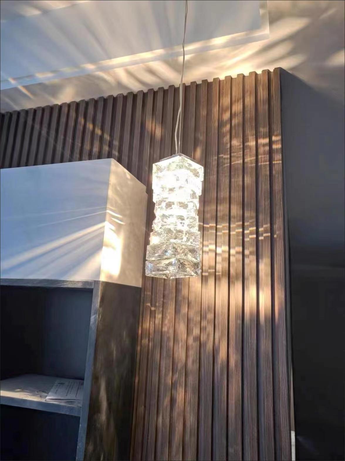 Modern Crystal Tube Pendant Light Silver Finish LED Hanging Lamp for Luxury Interior Decor