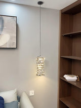 Modern Crystal Tube Pendant Light Silver Finish LED Hanging Lamp for Luxury Interior Decor
