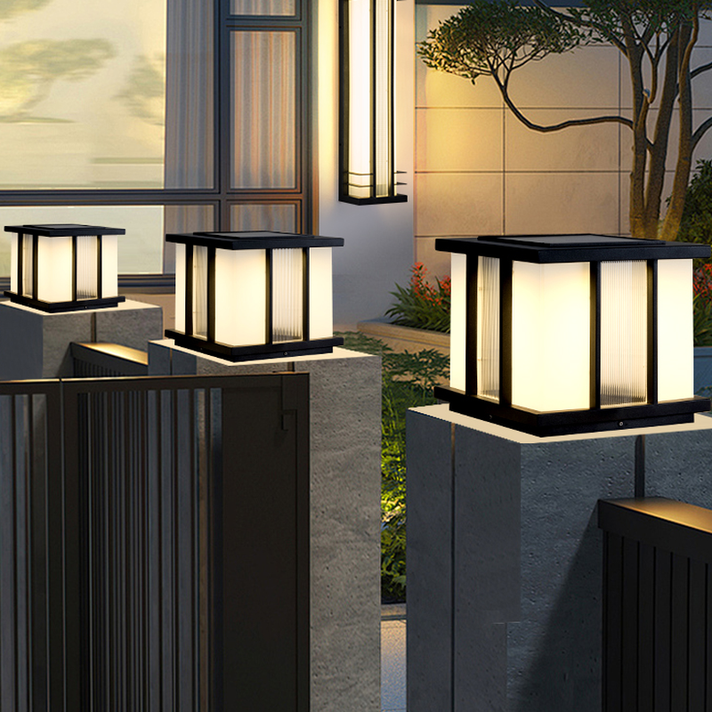 Modern Cube Solar Path Light Outdoor Waterproof Landscape Garden Pillar LED Lamp