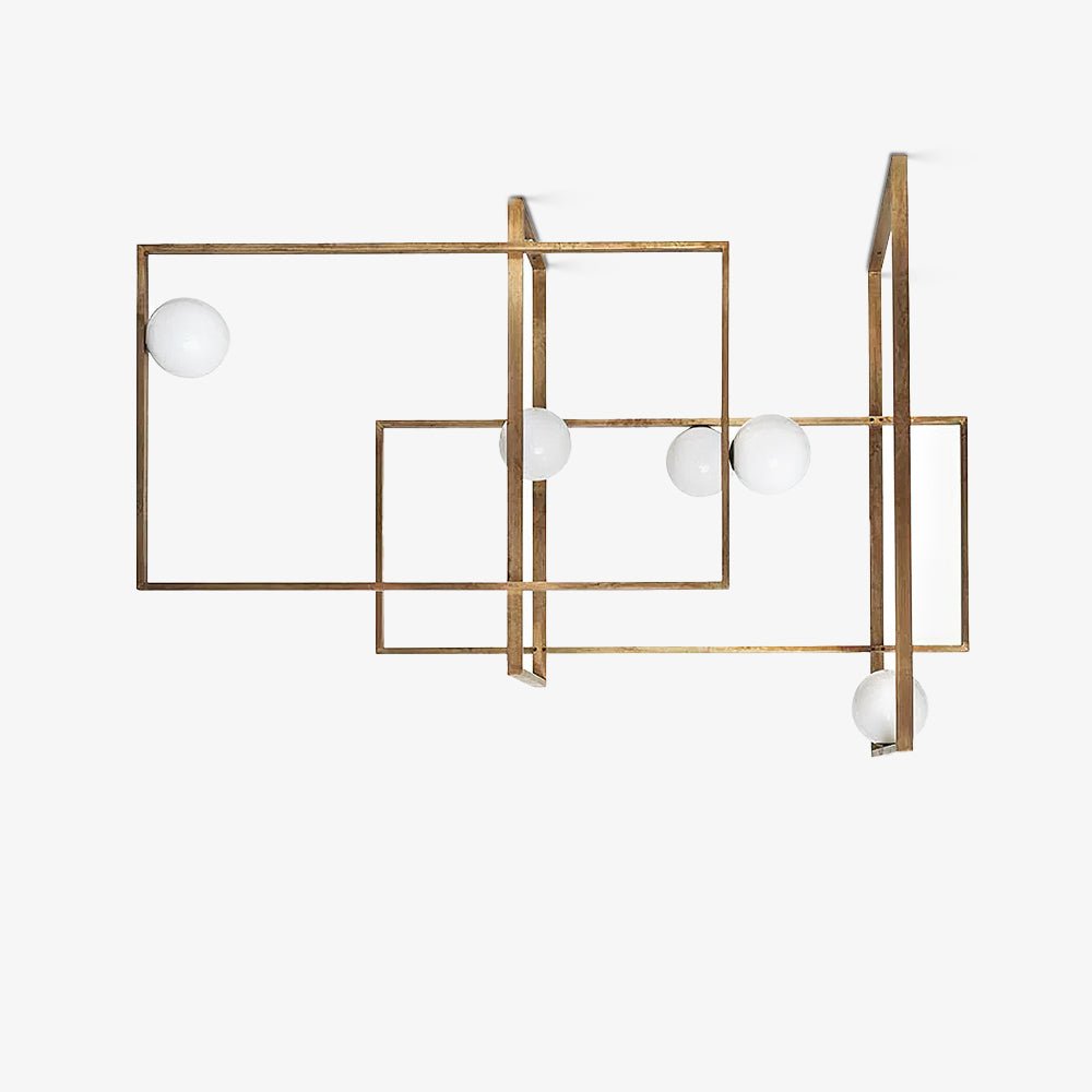 Modern Cubist Style Geometric Glass Ceiling Light with Murano Spheres and Metal Frame
