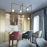Modern Cubist Style Geometric Glass Ceiling Light with Murano Spheres and Metal Frame