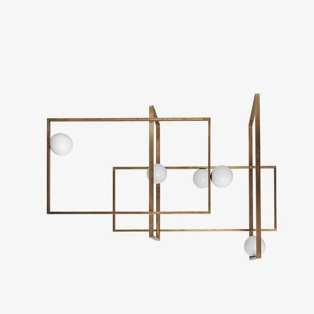 Modern Cubist Style Geometric Glass Ceiling Light with Murano Spheres and Metal Frame