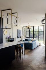Modern Cubist Style Geometric Glass Ceiling Light with Murano Spheres and Metal Frame