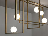 Modern Cubist Style Geometric Glass Ceiling Light with Murano Spheres and Metal Frame