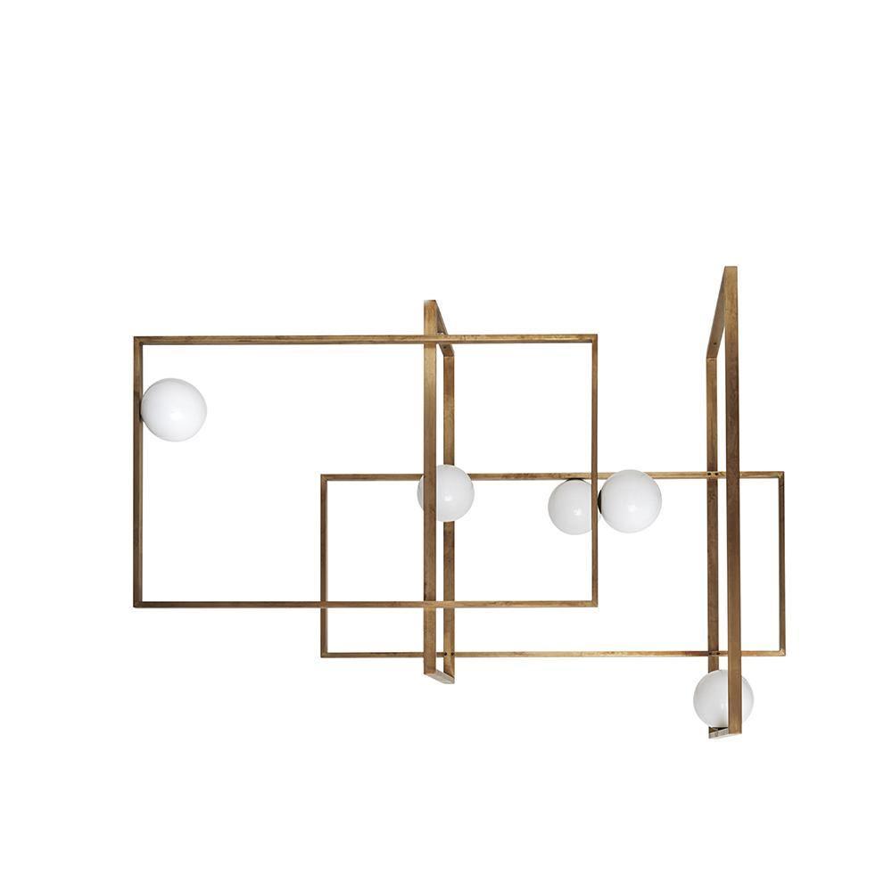 Modern Cubist Style Geometric Glass Ceiling Light with Murano Spheres and Metal Frame