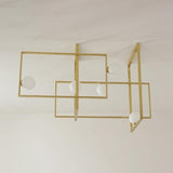 Modern Cubist Style Geometric Glass Ceiling Light with Murano Spheres and Metal Frame