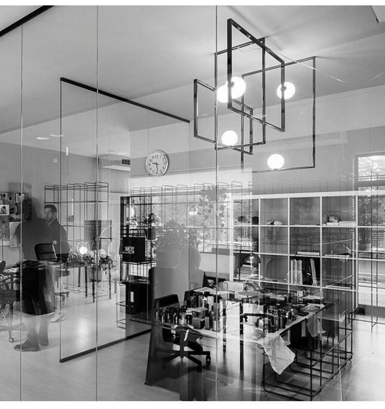 Modern Cubist Style Geometric Glass Ceiling Light with Murano Spheres and Metal Frame