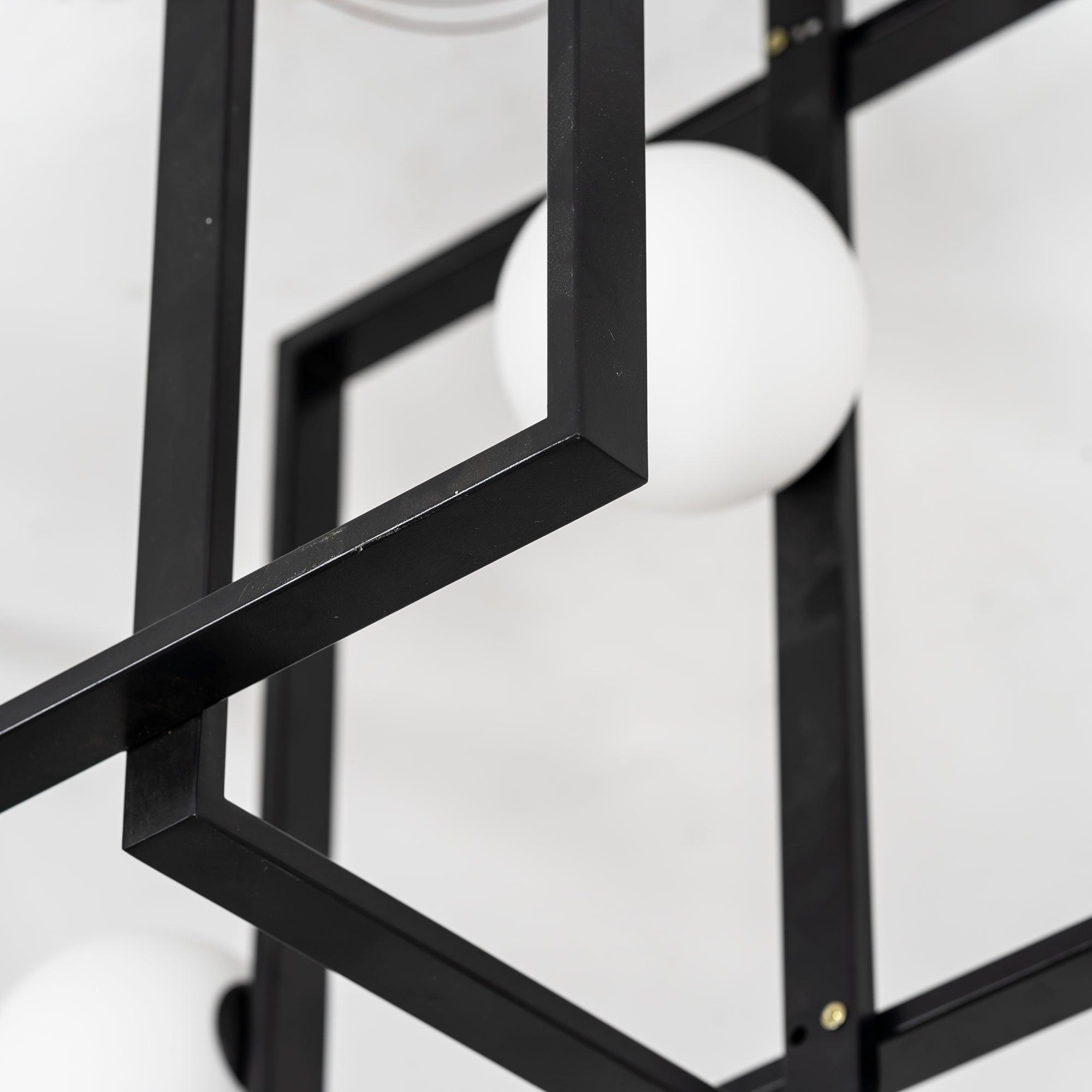 Modern Cubist Style Geometric Glass Ceiling Light with Murano Spheres and Metal Frame