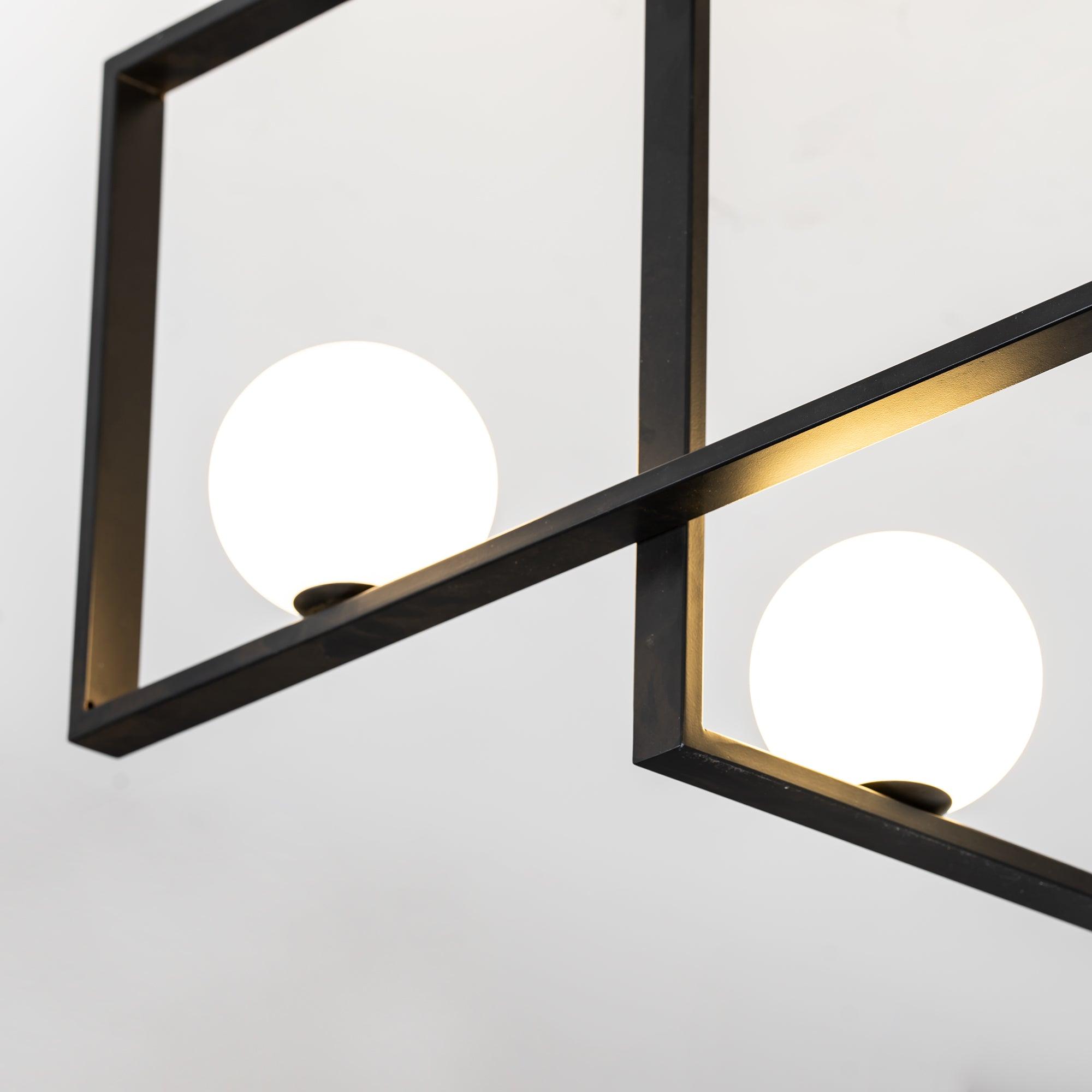 Modern Cubist Style Geometric Glass Ceiling Light with Murano Spheres and Metal Frame
