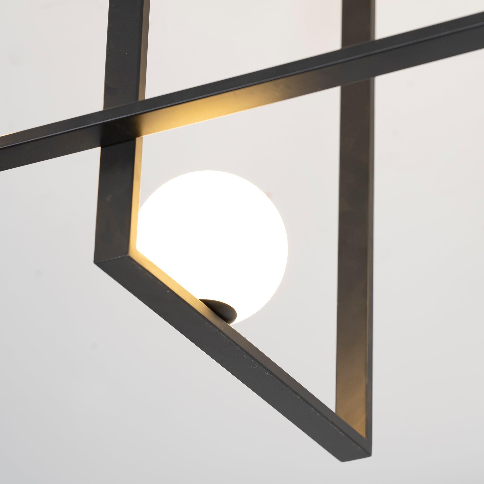 Modern Cubist Style Geometric Glass Ceiling Light with Murano Spheres and Metal Frame
