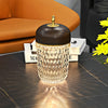 Modern Cup Shaped Crystal Glass Table Lamp Cordless Rechargeable LED Bedside Light with Wood Lid