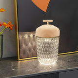 Modern Cup Shaped Crystal Glass Table Lamp Cordless Rechargeable LED Bedside Light with Wood Lid