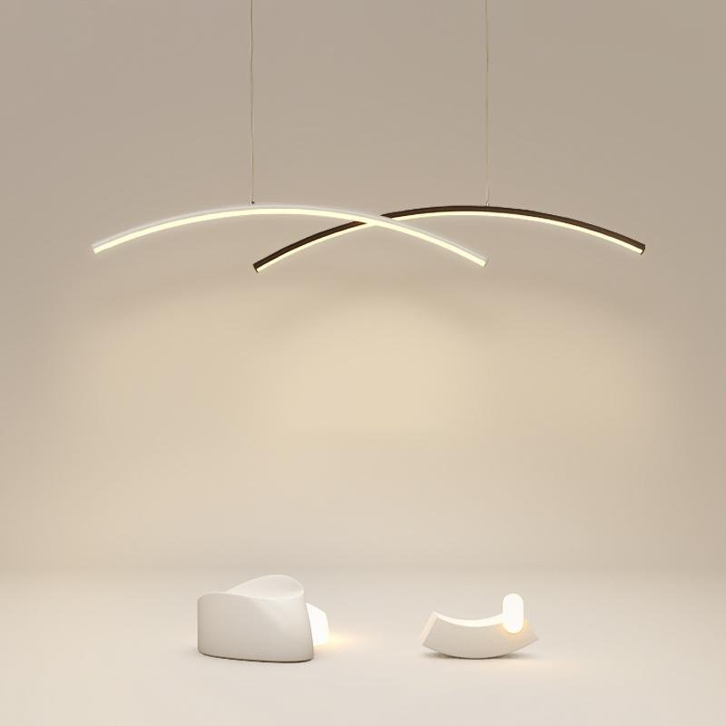Modern Curve LED Pendant Lighting 2 Piece Set Aluminum Arc Ceiling Fixture for Kitchen Island