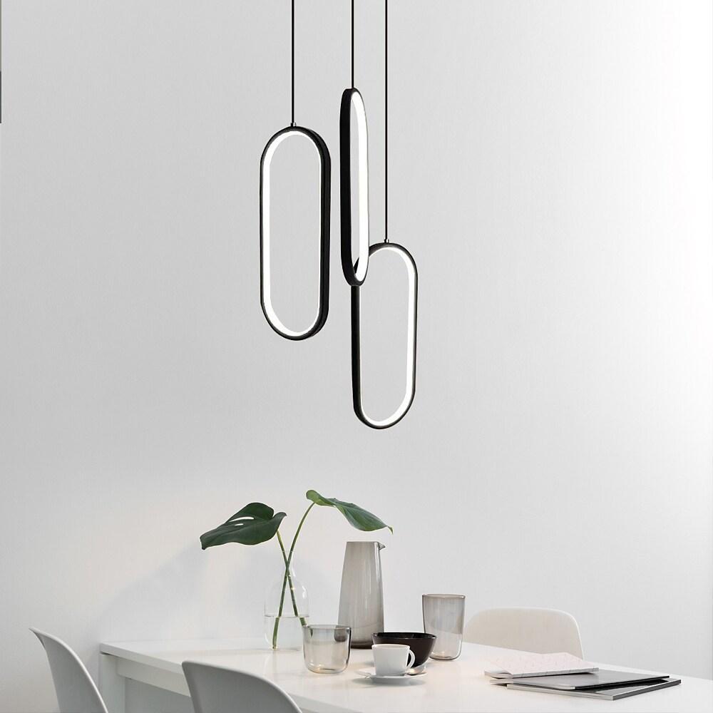 Modern Curved 3 Light Rectangle LED Chandelier for Kitchen Island and Dining Room Lighting