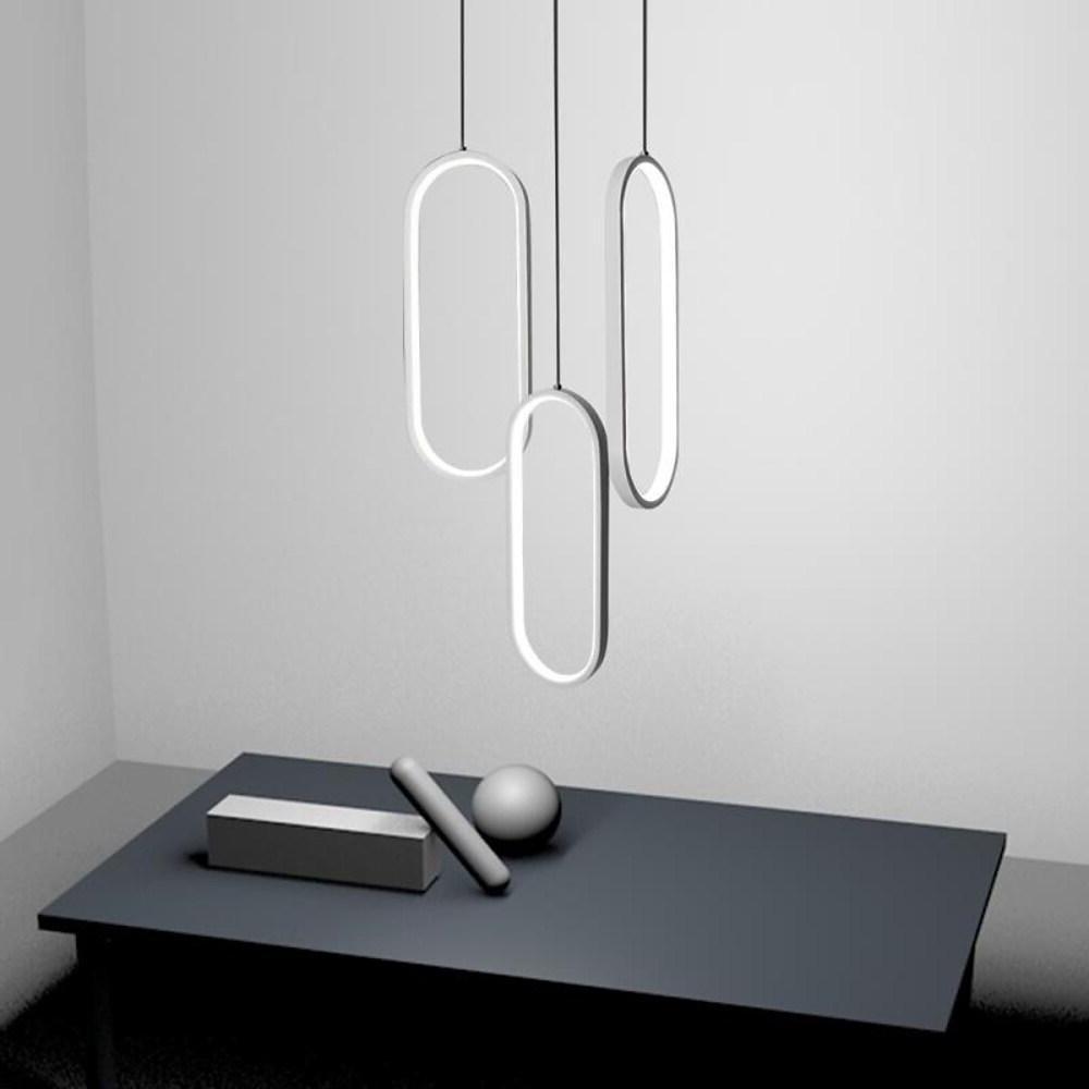 Modern Curved 3 Light Rectangle LED Chandelier for Kitchen Island and Dining Room Lighting