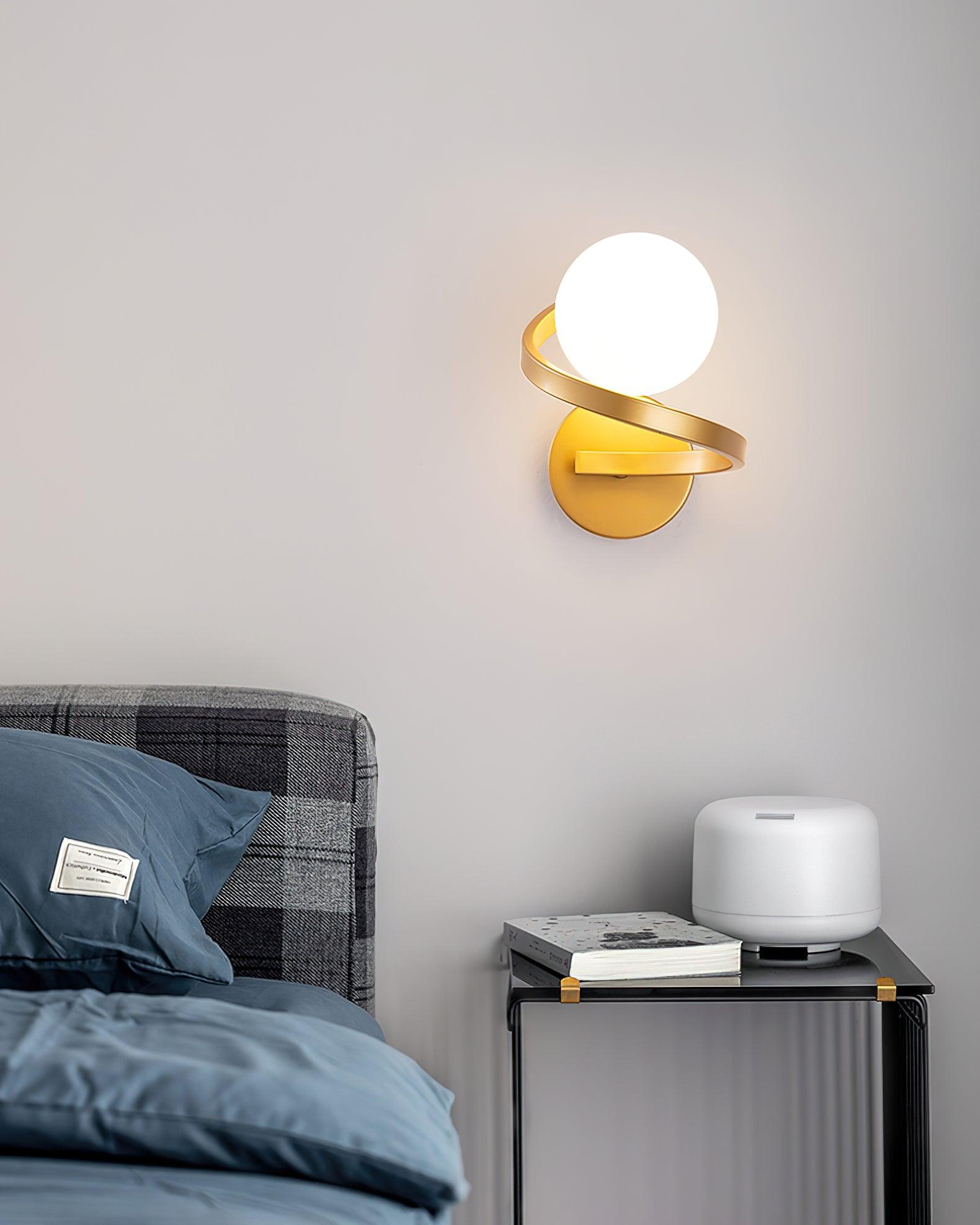 Modern Curved Brass Wall Sconce with White Glass Globe Shade Indoor Lighting Fixture G9 Base