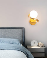 Modern Curved Brass Wall Sconce with White Glass Globe Shade Indoor Lighting Fixture G9 Base
