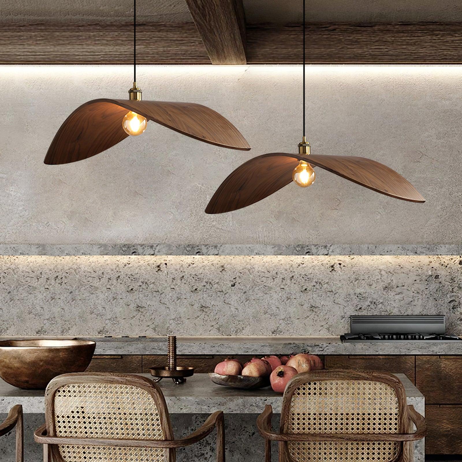 Modern Curved Fraxinus Wood Pendant Light Walnut Finish Scandinavian Hanging Lamp