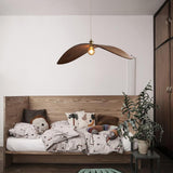 Modern Curved Fraxinus Wood Pendant Light Walnut Finish Scandinavian Hanging Lamp