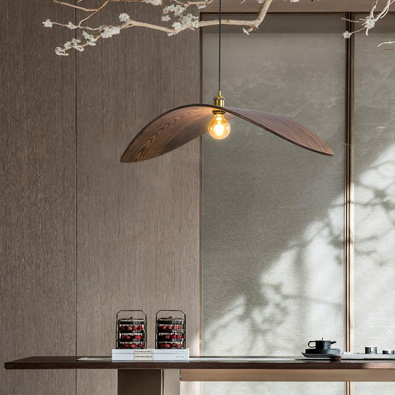 Modern Curved Fraxinus Wood Pendant Light Walnut Finish Scandinavian Hanging Lamp