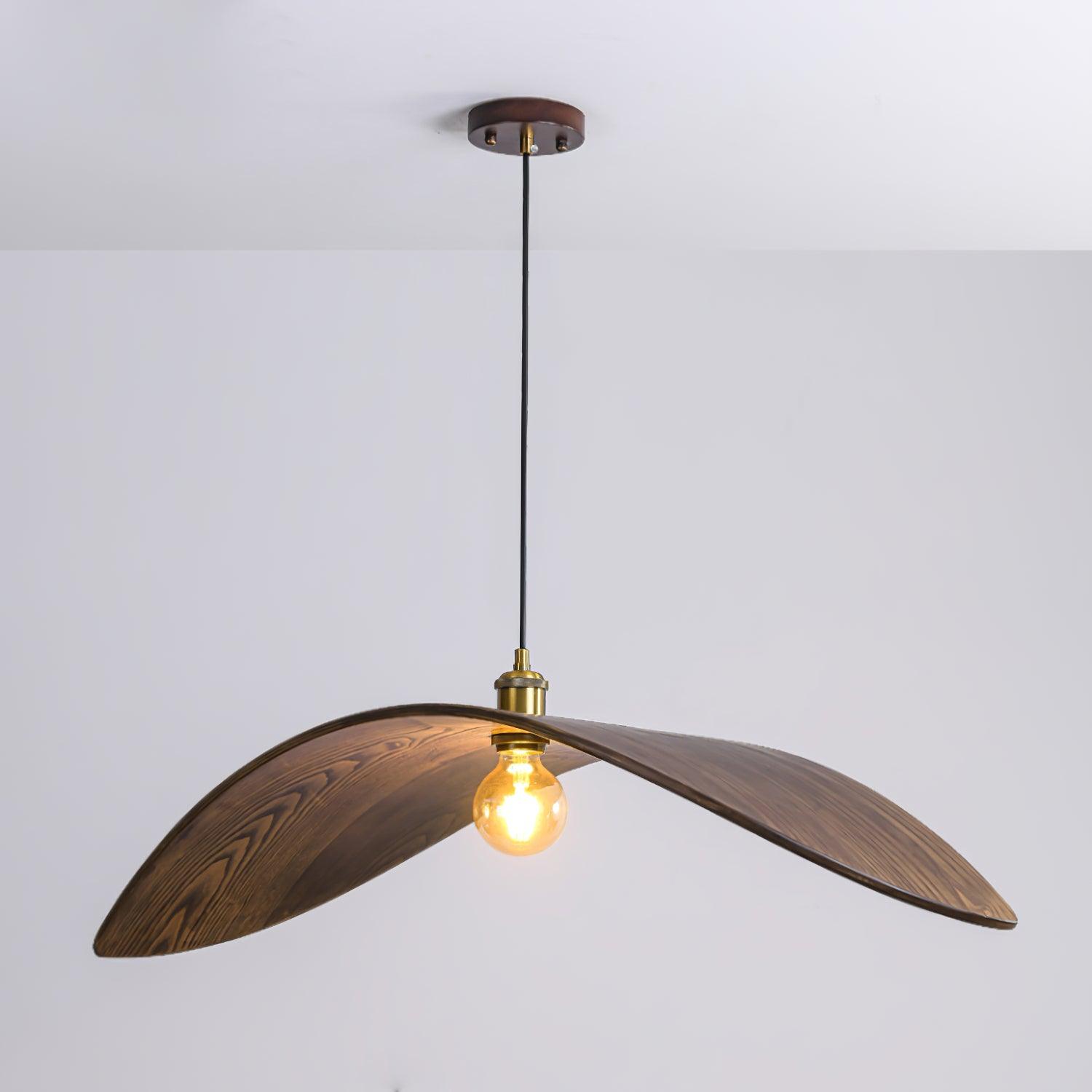 Modern Curved Fraxinus Wood Pendant Light Walnut Finish Scandinavian Hanging Lamp