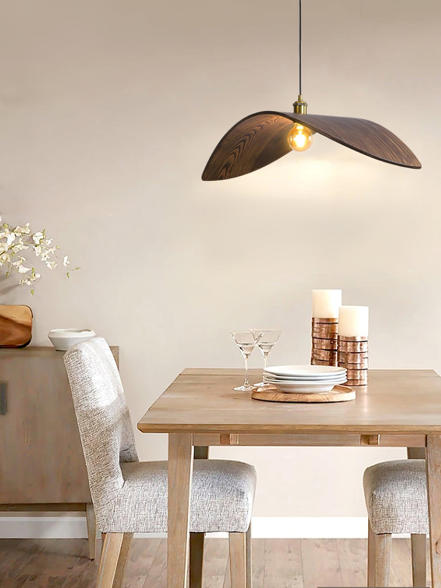Modern Curved Fraxinus Wood Pendant Light Walnut Finish Scandinavian Hanging Lamp