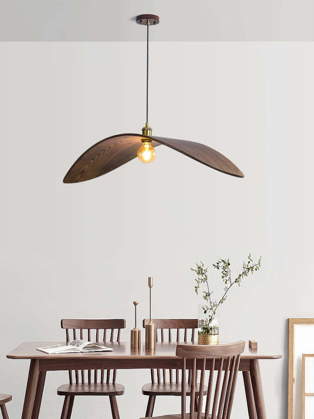 Modern Curved Fraxinus Wood Pendant Light Walnut Finish Scandinavian Hanging Lamp