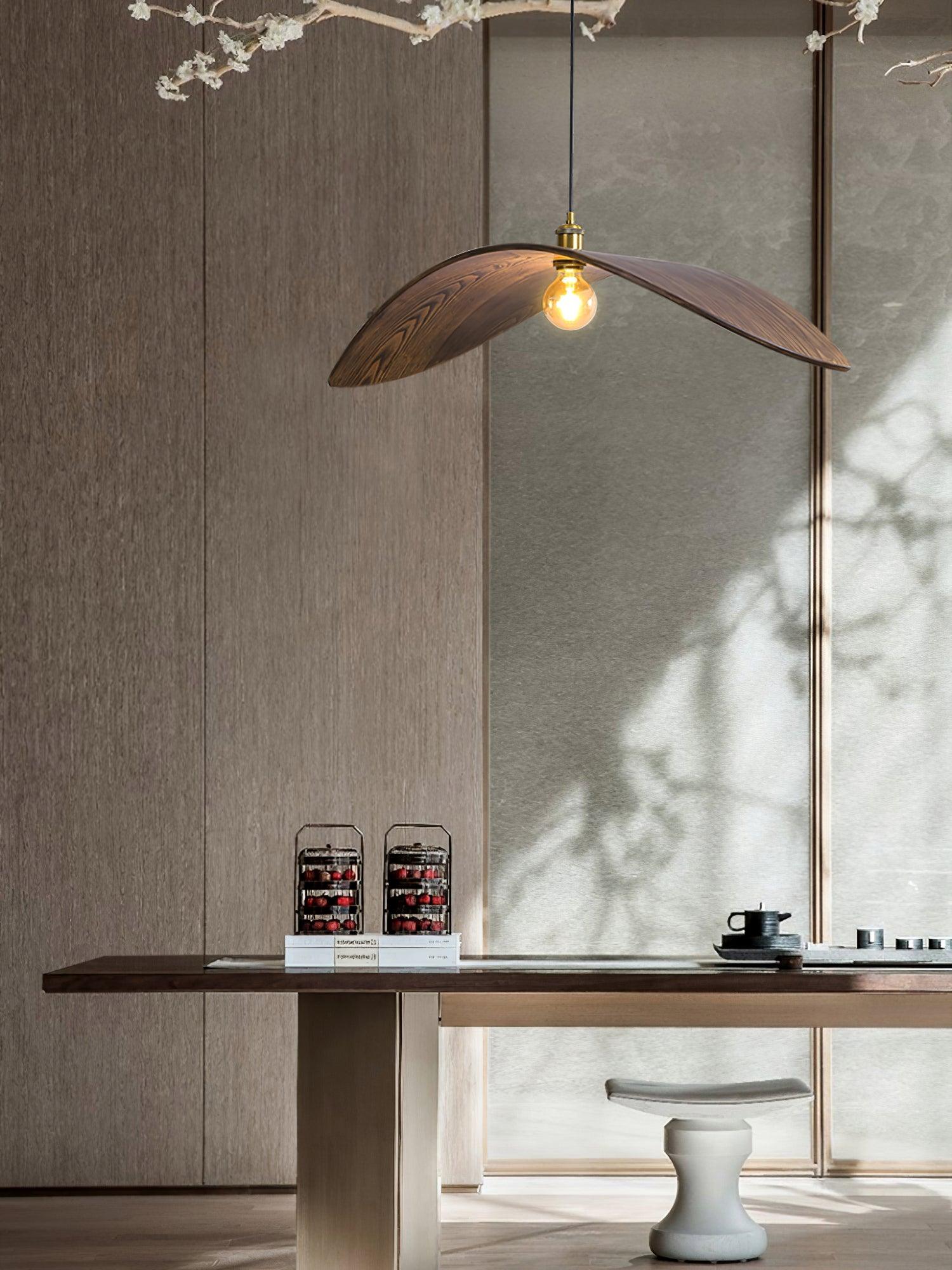 Modern Curved Fraxinus Wood Pendant Light Walnut Finish Scandinavian Hanging Lamp