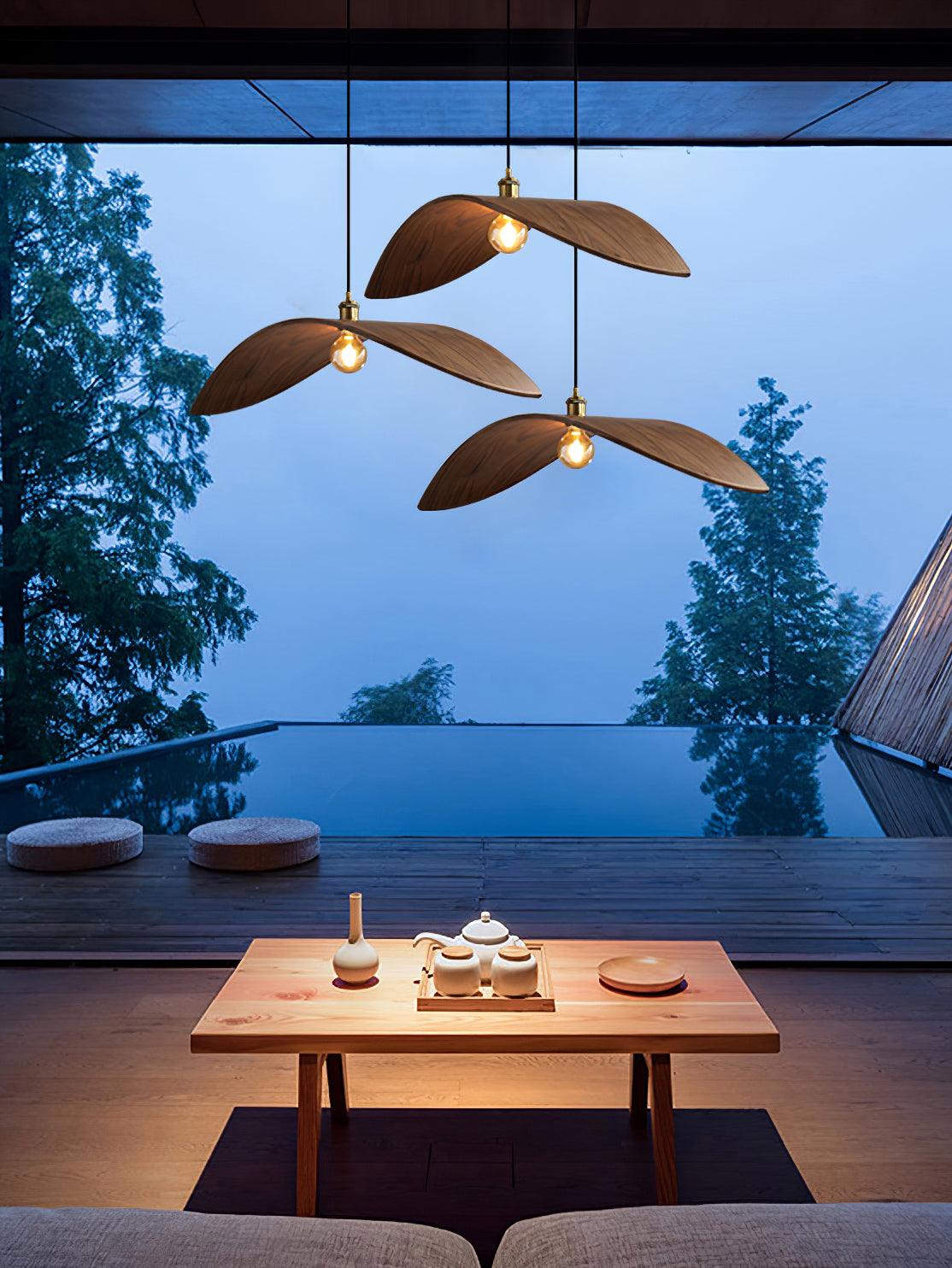 Modern Curved Fraxinus Wood Pendant Light Walnut Finish Scandinavian Hanging Lamp