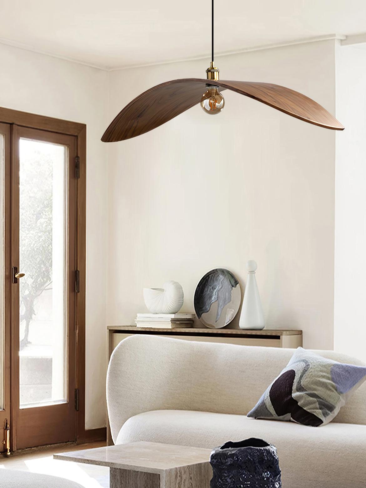 Modern Curved Fraxinus Wood Pendant Light Walnut Finish Scandinavian Hanging Lamp