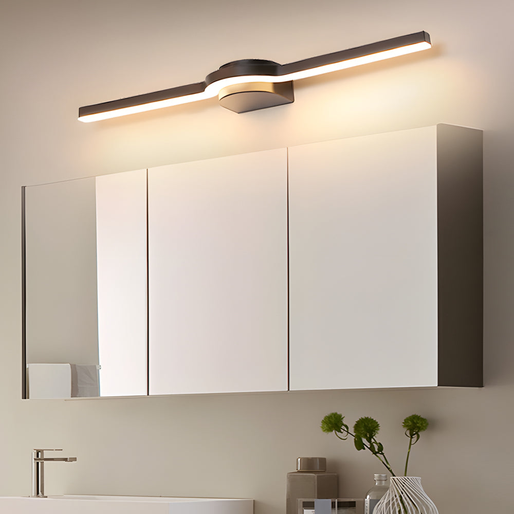 Modern Curved LED Bathroom Vanity Light with 3 Color Dimming Settings for Mirror Wall Mount
