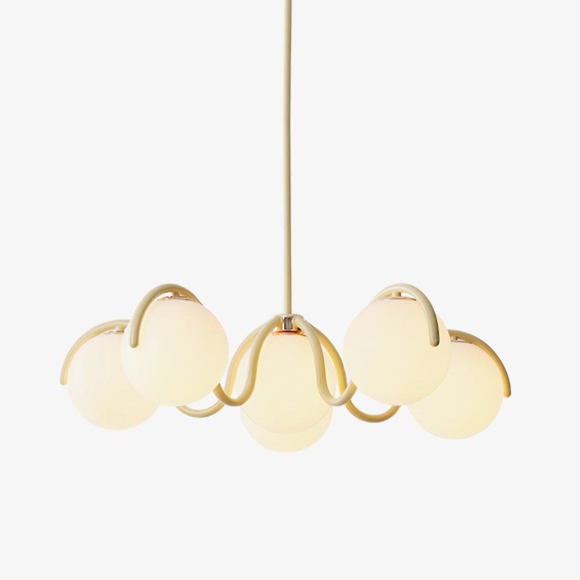 Modern Curved Linear Glass Globe Chandelier for Kitchen Island and Dining Room Lighting