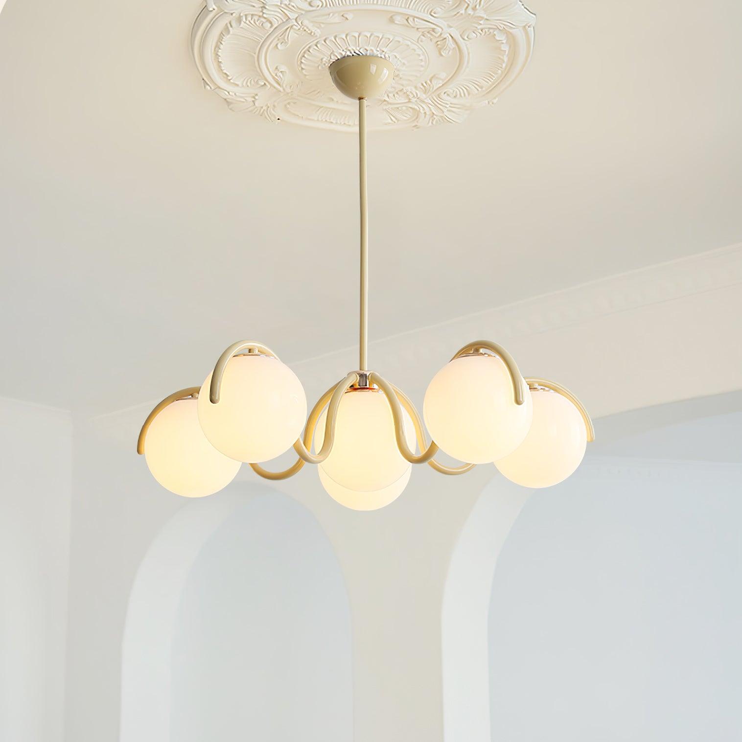 Modern Curved Linear Glass Globe Chandelier for Kitchen Island and Dining Room Lighting