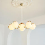 Modern Curved Linear Glass Globe Chandelier for Kitchen Island and Dining Room Lighting