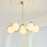 Modern Curved Linear Glass Globe Chandelier for Kitchen Island and Dining Room Lighting