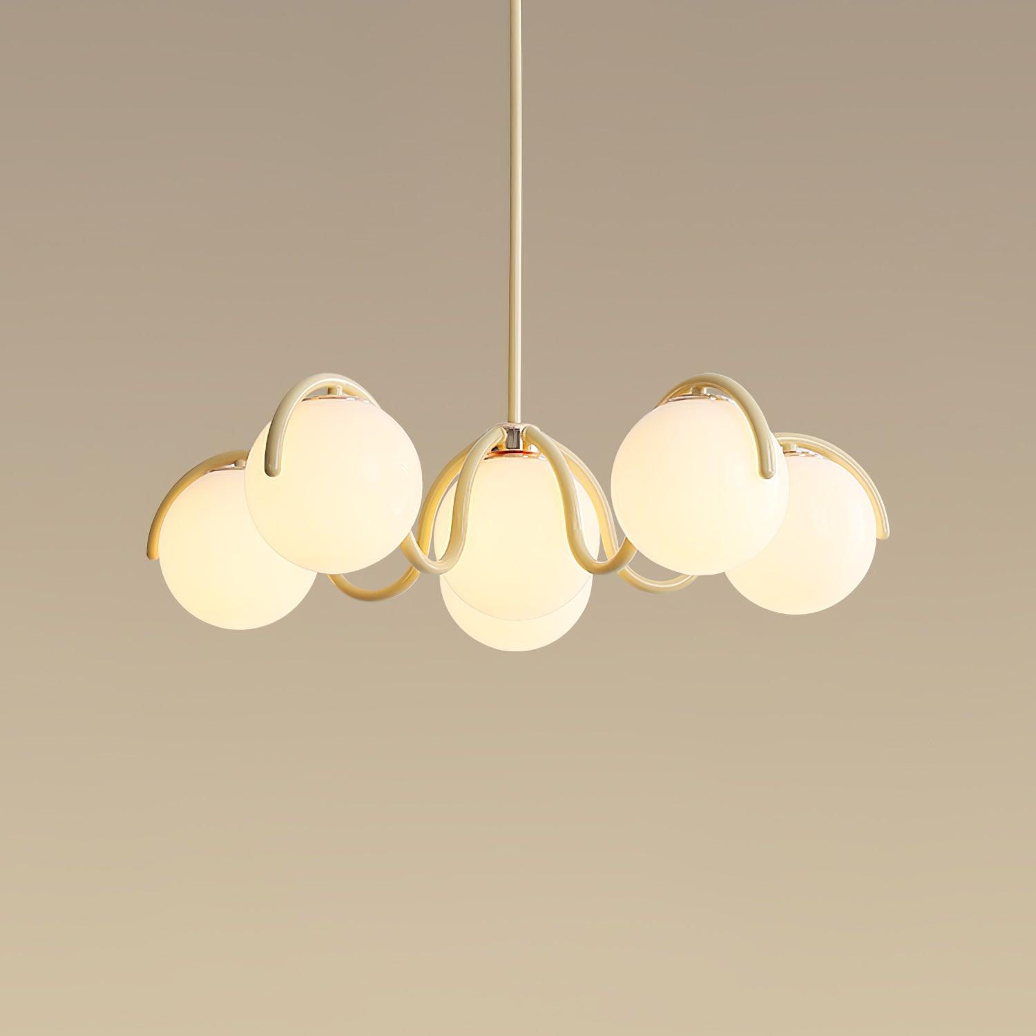 Modern Curved Linear Glass Globe Chandelier for Kitchen Island and Dining Room Lighting
