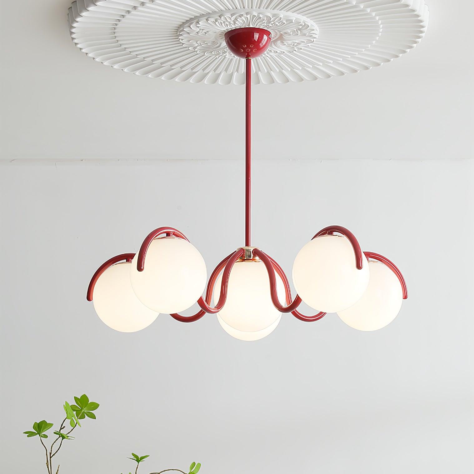 Modern Curved Linear Glass Globe Chandelier for Kitchen Island and Dining Room Lighting
