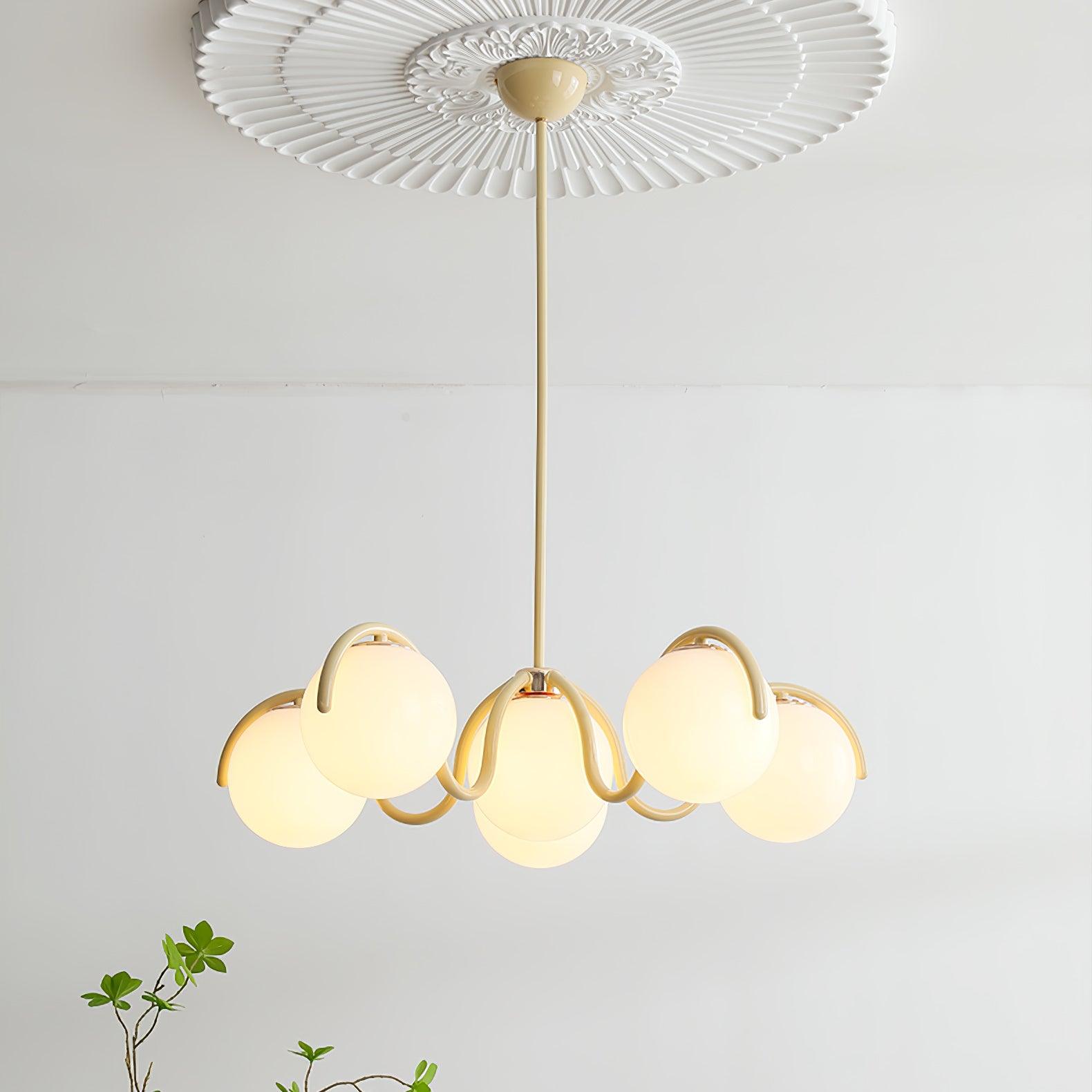 Modern Curved Linear Glass Globe Chandelier for Kitchen Island and Dining Room Lighting