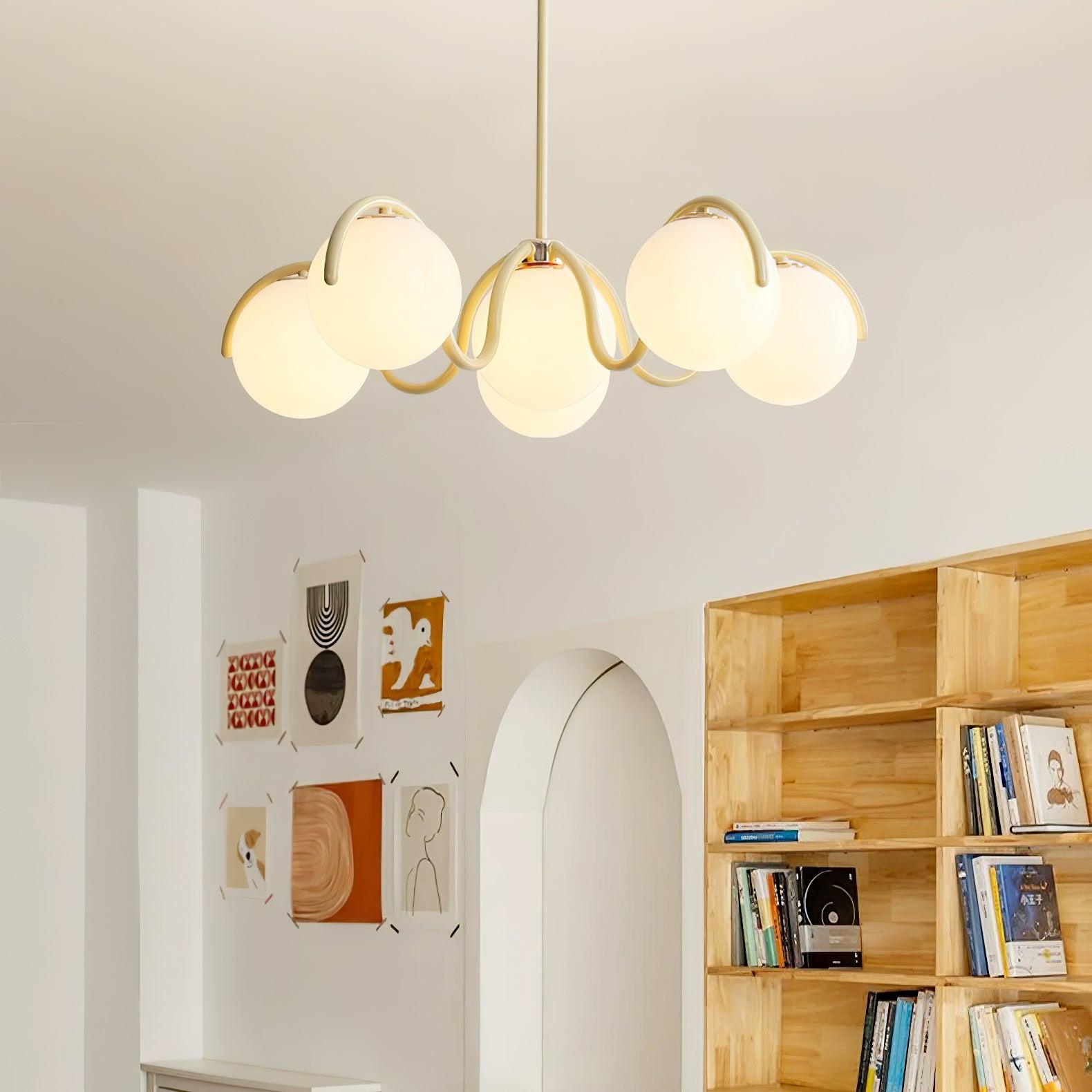Modern Curved Linear Glass Globe Chandelier for Kitchen Island and Dining Room Lighting