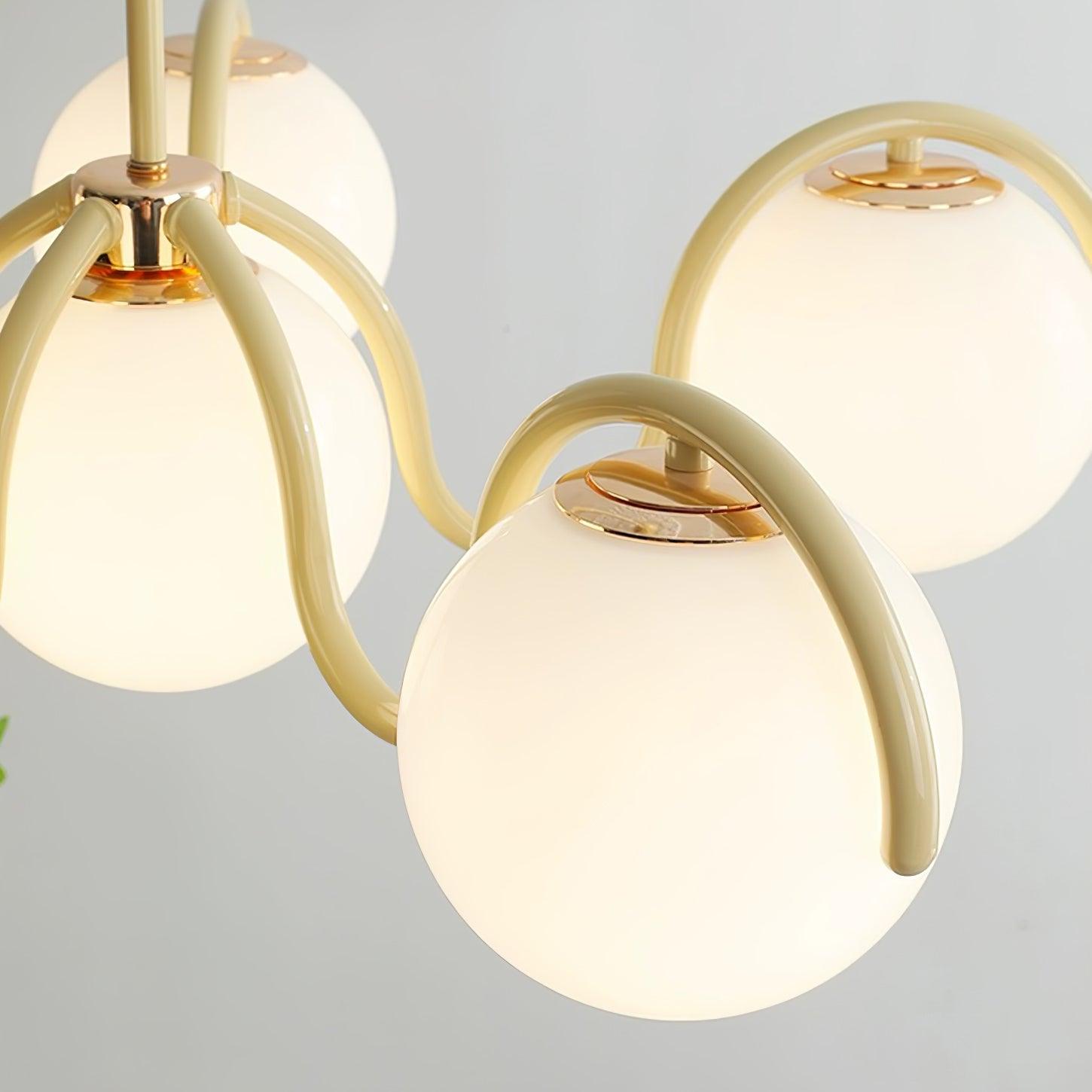 Modern Curved Linear Glass Globe Chandelier for Kitchen Island and Dining Room Lighting