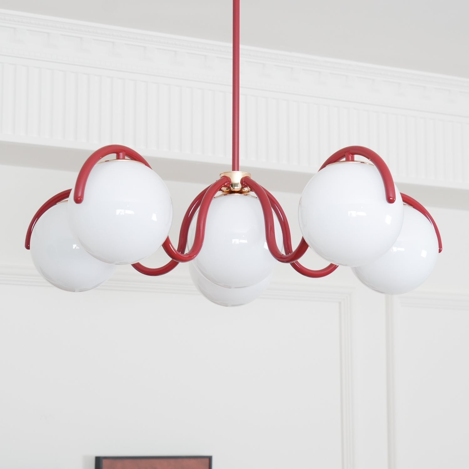 Modern Curved Linear Glass Globe Chandelier for Kitchen Island and Dining Room Lighting