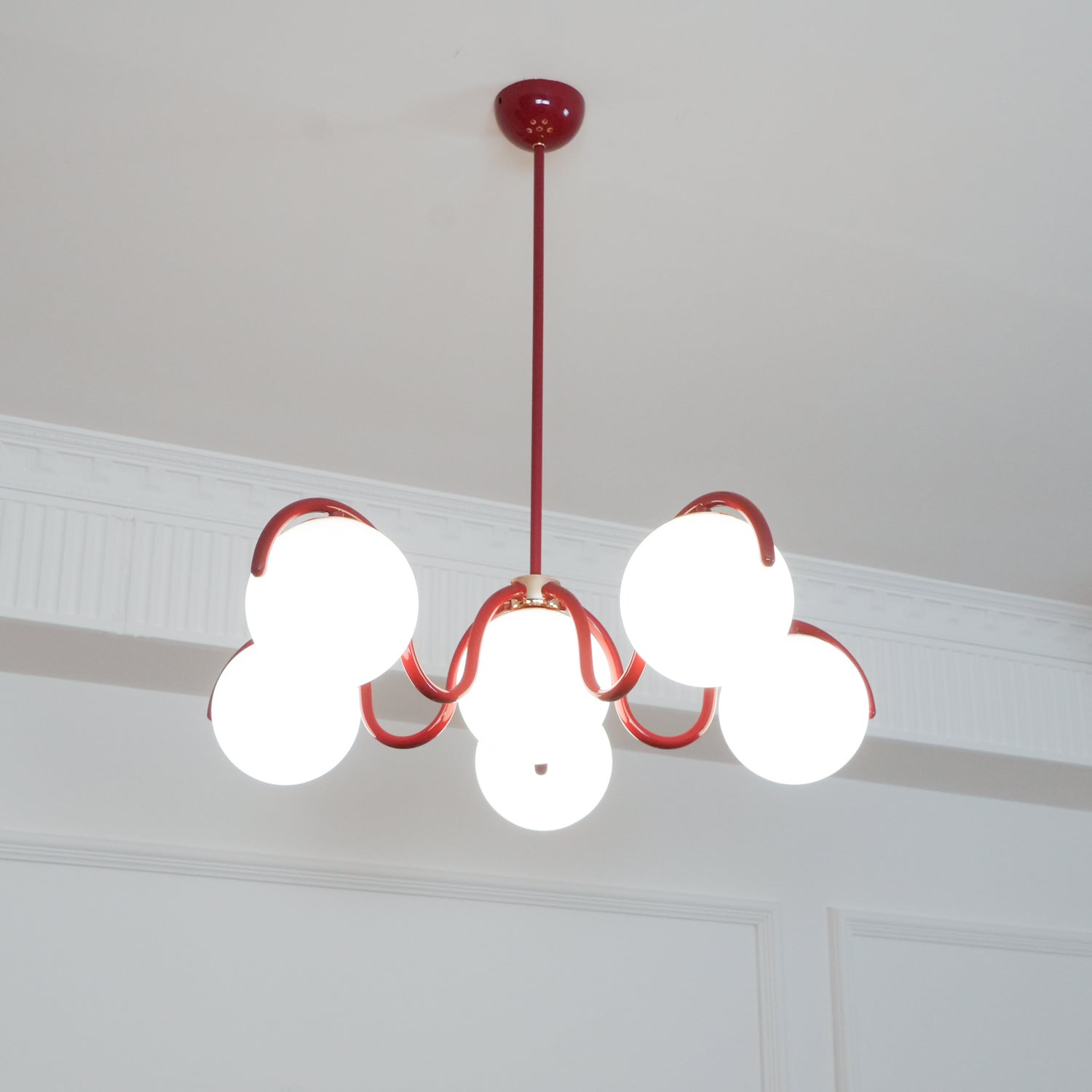 Modern Curved Linear Glass Globe Chandelier for Kitchen Island and Dining Room Lighting