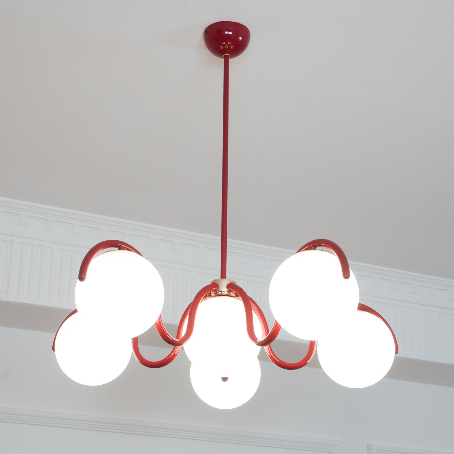 Modern Curved Linear Glass Globe Chandelier for Kitchen Island and Dining Room Lighting