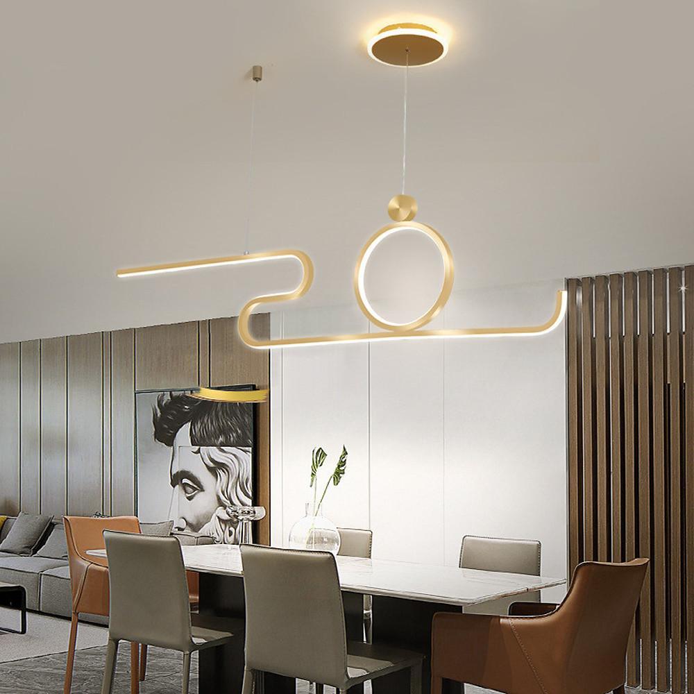 Modern Curved Linear LED Pendant Light Circle Hanging Lamp for Kitchen Island Dining Room Black Gold
