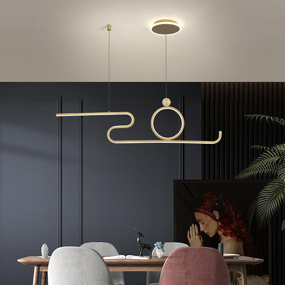 Modern Curved Linear LED Pendant Light Circle Hanging Lamp for Kitchen Island Dining Room Black Gold