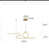 Modern Curved Linear LED Pendant Light Circle Hanging Lamp for Kitchen Island Dining Room Black Gold