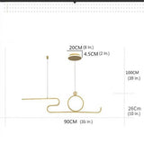 Modern Curved Linear LED Pendant Light Circle Hanging Lamp for Kitchen Island Dining Room Black Gold