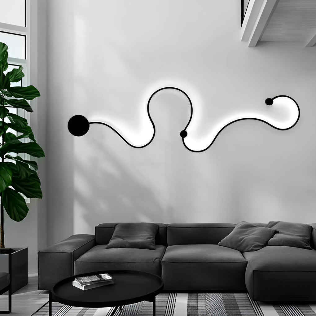 Modern Curved Linear LED Wall Sconce Black Metal Long Strip Decorative Wall Lamp