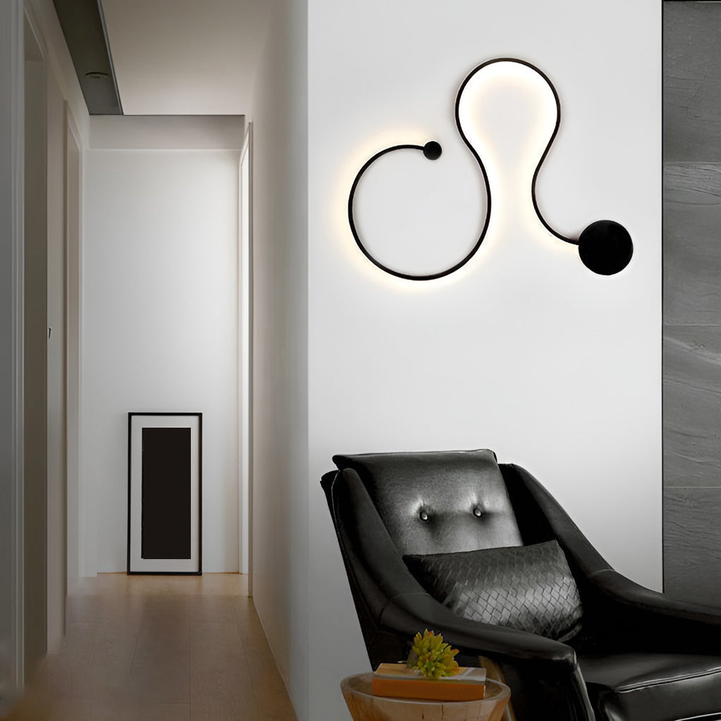 Modern Curved Linear LED Wall Sconce Black Metal Long Strip Decorative Wall Lamp