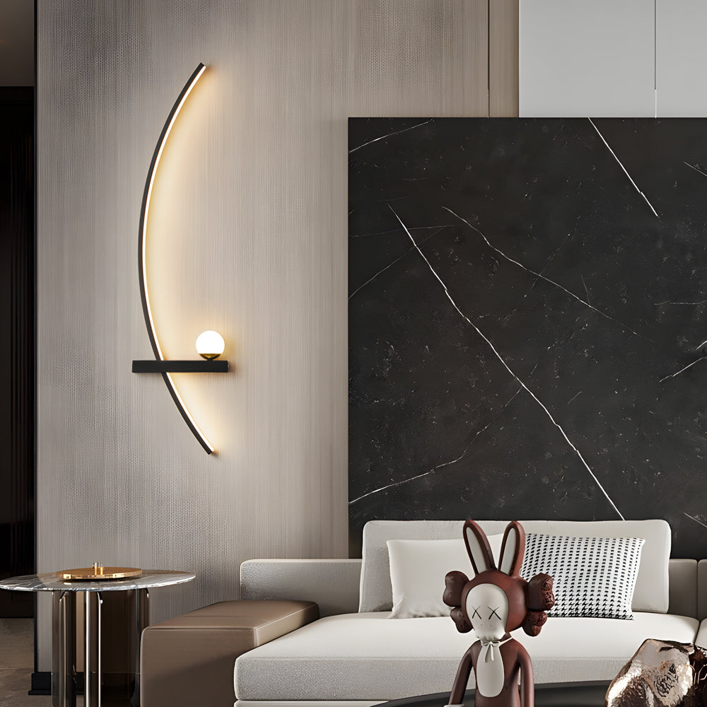 Modern Curved Strip LED Wall Sconce 3 Step Color Dimming Black Indoor Lighting Fixture